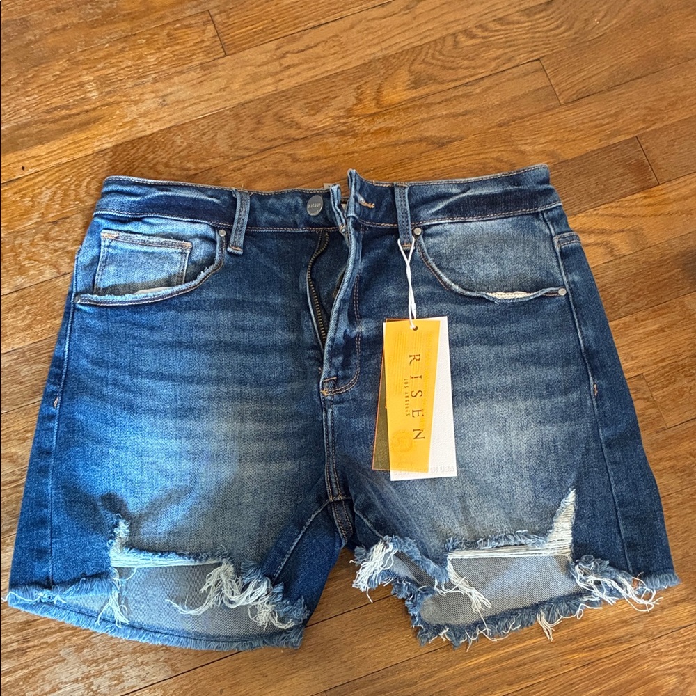 Risen Blue Denim Shorts. Stretch.